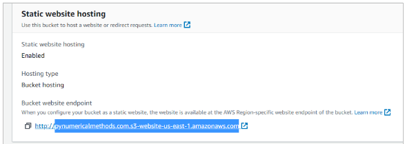 Screenshot of console CloudFront Static Website Hosting.